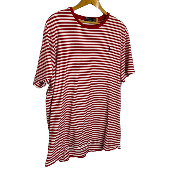 Men's XXL Ralph Lauren Custom Slim Red Stripe 100% Cotton Crewneck Tee - Picture 2 of 5
